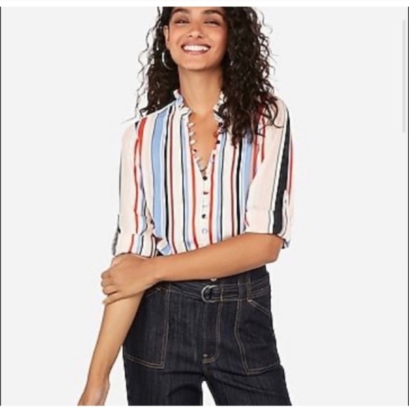 NWT Express Striped Slim Portofino Blouse - Picture 1 of 5